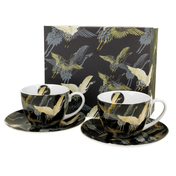 Filiżanki do kawy i herbaty porcelanowe ze spodkami DUO ART GALLERY ŻURAWIE NOCĄ 280 ml 2 szt.