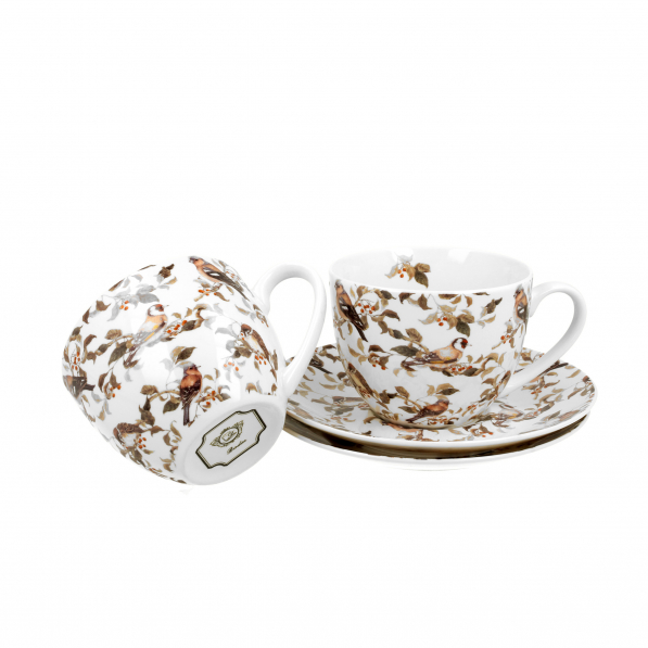 Filiżanki do kawy i herbaty porcelanowe ze spodkami DUO BIRDIES COLLECTION KREMOWE 280 ml 2 szt. 