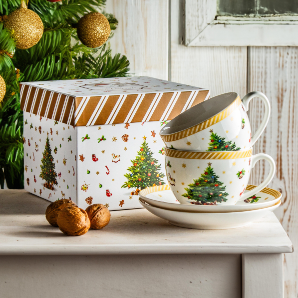 Filiżanki do kawy i herbaty porcelanowe ze spodkami DUO CHRISTMAS TREE 280 ml 2 szt.