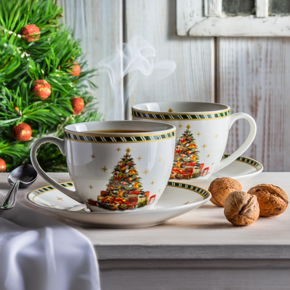 Filiżanki do kawy i herbaty porcelanowe ze spodkami DUO CHRISTMAS TREE 280 ml 2 szt.