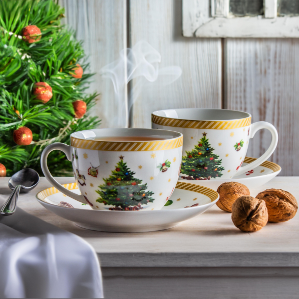 Filiżanki do kawy i herbaty porcelanowe ze spodkami DUO CHRISTMAS TREE 280 ml 2 szt.