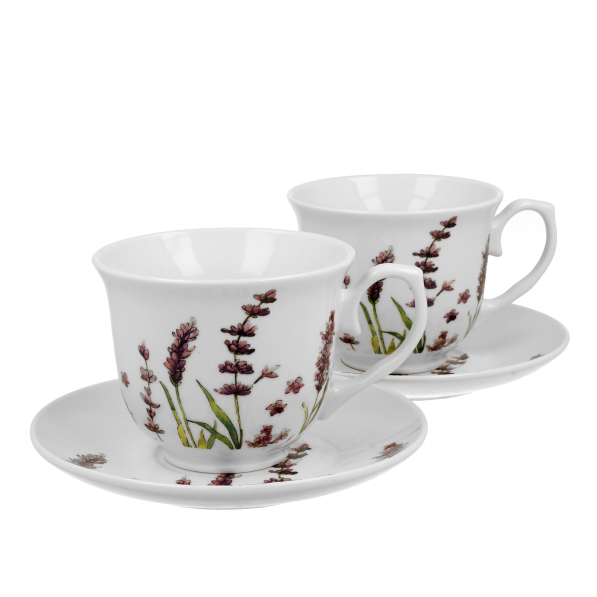Filiżanki do kawy i herbaty porcelanowe ze spodkami DUO CLASSIC LAVENDER 250 ml 2 szt.