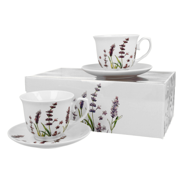 Filiżanki do kawy i herbaty porcelanowe ze spodkami DUO CLASSIC LAVENDER 250 ml 2 szt.