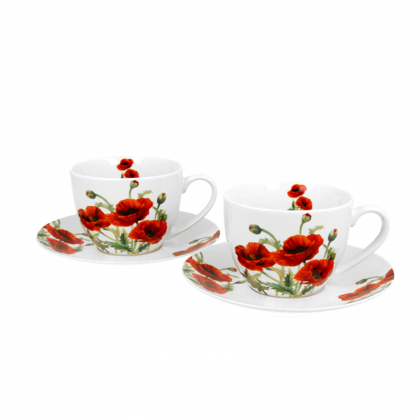 Filiżanki do kawy i herbaty porcelanowe ze spodkami DUO CLASSIC POPPIES 280 ml 2 szt.