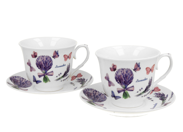 Filiżanki do kawy i herbaty porcelanowe ze spodkami DUO CROCUS VIOLET 250 ml 2 szt.