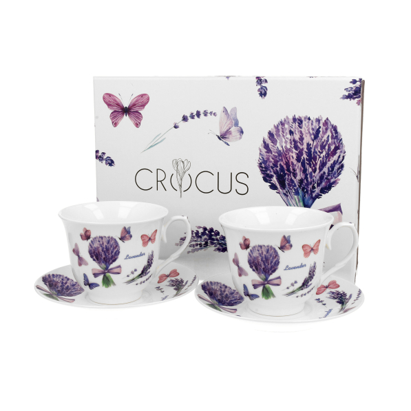 Filiżanki do kawy i herbaty porcelanowe ze spodkami DUO CROCUS VIOLET 250 ml 2 szt.