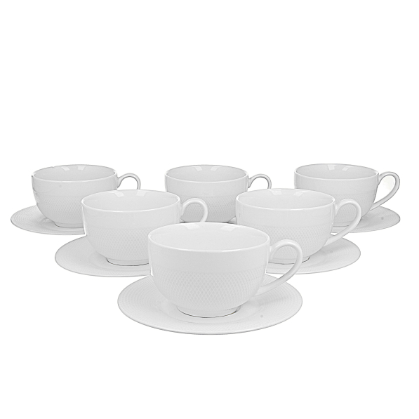 Filiżanki do kawy i herbaty porcelanowe ze spodkami DUO DIAMOND 250 ml 6 szt.