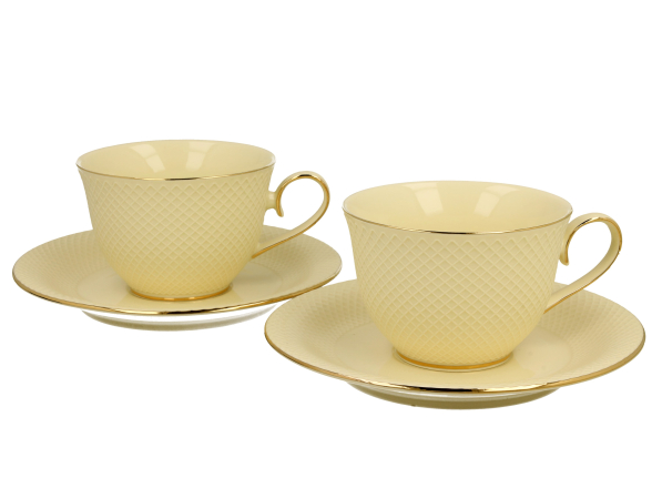 Filiżanki do kawy i herbaty porcelanowe ze spodkami DUO ECRU VESPER 290 ml 2 szt.