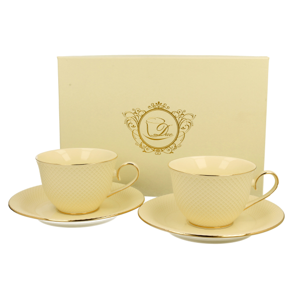 Filiżanki do kawy i herbaty porcelanowe ze spodkami DUO ECRU VESPER 290 ml 2 szt.