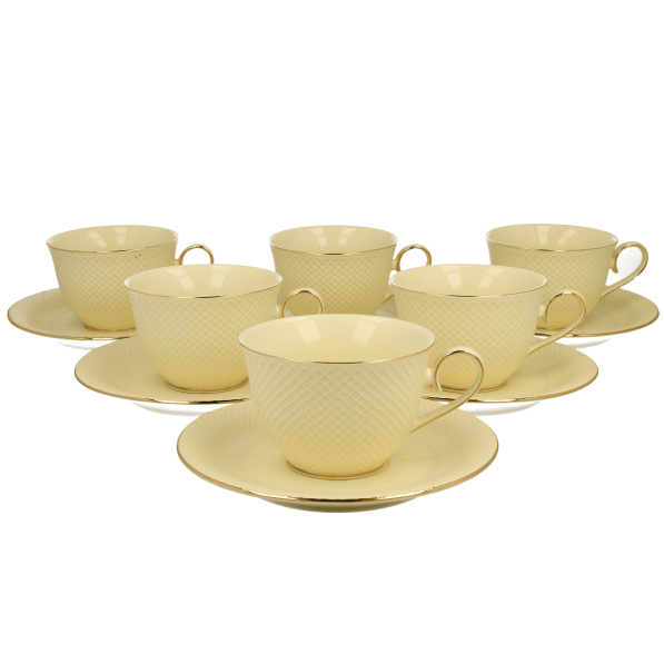 Filiżanki do kawy i herbaty porcelanowe ze spodkami DUO ECRU VESPER 290 ml 6 szt.