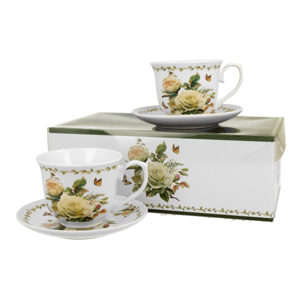 Filiżanki do kawy i herbaty porcelanowe ze spodkami DUO EDITH 250 ml 2 szt.
