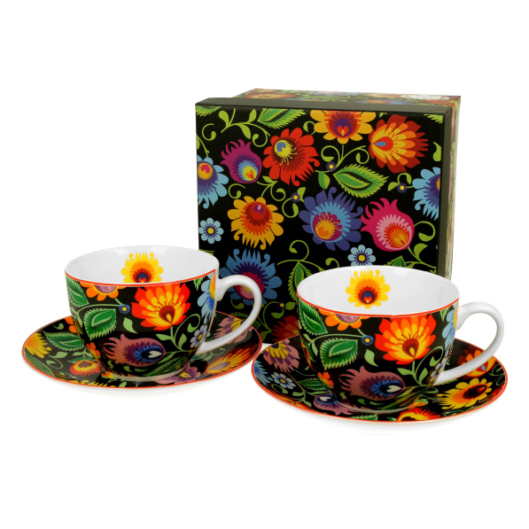 Filiżanki do kawy i herbaty porcelanowe ze spodkami DUO ETNO ETNIC 250 ml 2 szt.