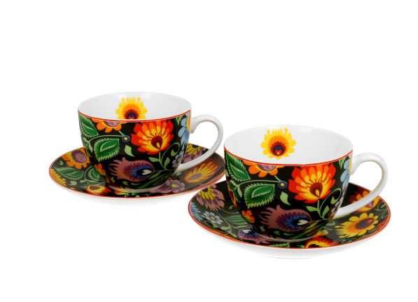 Filiżanki do kawy i herbaty porcelanowe ze spodkami DUO ETNO ETNIC 250 ml 2 szt.
