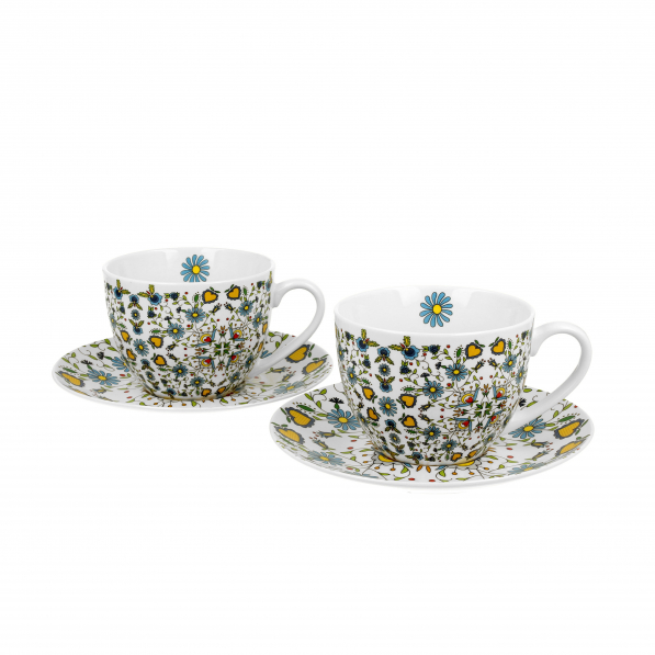 Filiżanki do kawy i herbaty porcelanowe ze spodkami DUO ETNO WZÓR KASZUBSKI 250 ml 2 szt.