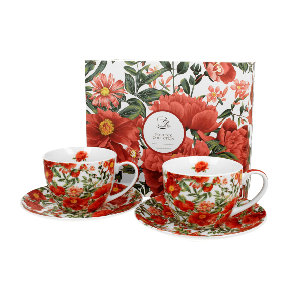 Filiżanki do kawy i herbaty porcelanowe ze spodkami DUO FIVE O'CLOCK FELICITY 250 ml 2 szt.
