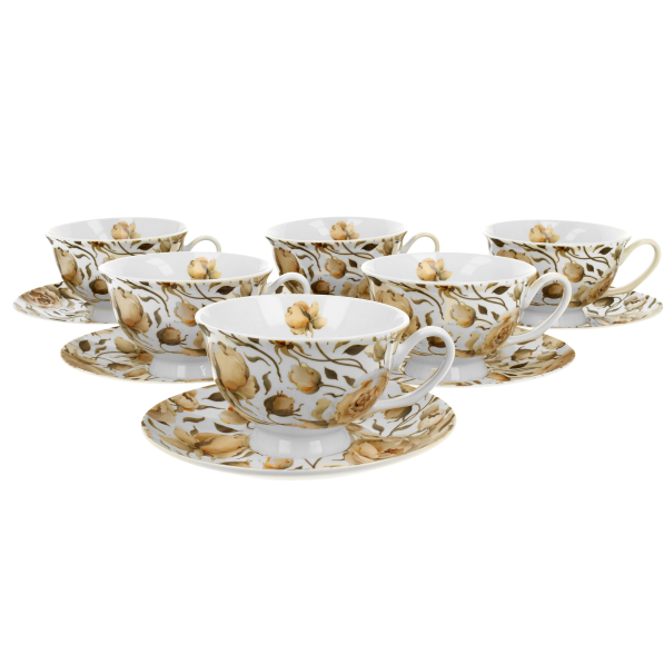 Filiżanki do kawy i herbaty porcelanowe ze spodkami DUO FLORAL EXCLUSIVE ENGLISH ROSES 250 ml 6 szt.