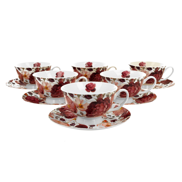 Filiżanki do kawy i herbaty porcelanowe ze spodkami DUO FLORAL EXCLUSIVE SPRING ROSES 250 ml 6 szt.