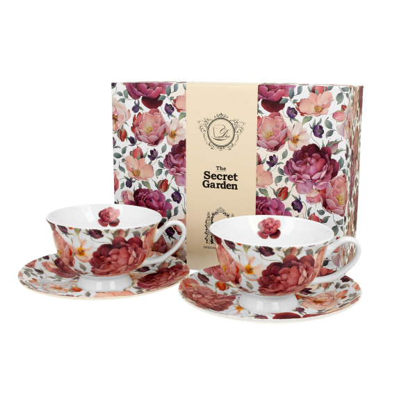 Filiżanki do kawy i herbaty porcelanowe ze spodkami DUO FLOWERS EXCLUSIVE SPRING ROSES WHITE 250 ml 2 szt.