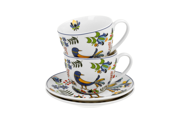 Filiżanki do kawy i herbaty porcelanowe ze spodkami DUO PTASZEK KASZUBSKI 250 ml 2 szt.