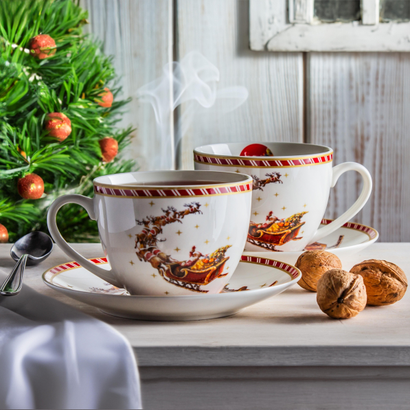 Filiżanki do kawy i herbaty porcelanowe ze spodkami DUO SANTA ON SLEIGH 280 ml 2 szt.