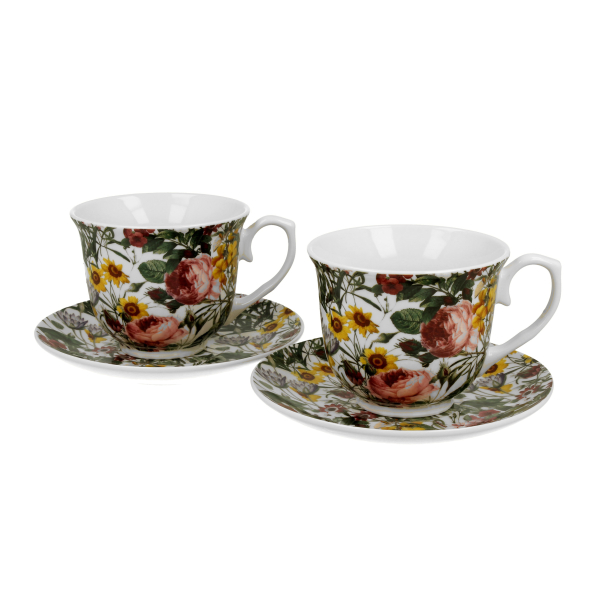 Filiżanki do kawy i herbaty porcelanowe ze spodkami DUO SPRING 250 ml 2 szt.