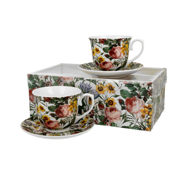 Filiżanki do kawy i herbaty porcelanowe ze spodkami DUO SPRING 250 ml 2 szt.