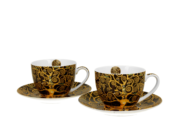 Filiżanki do kawy i herbaty porcelanowe ze spodkami DUO TREE OF LIFE BY GUSTAV KLIMT 250 ml 2 szt.