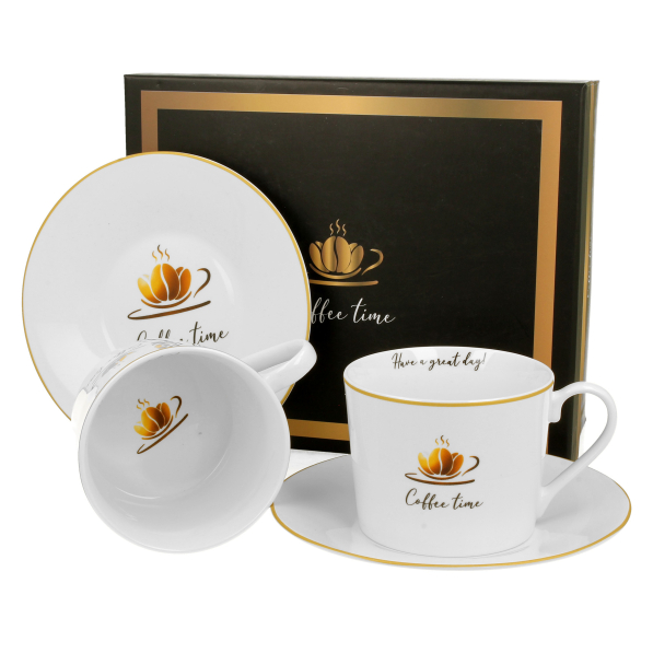 Filiżanki do kawy i herbaty porcelanowe ze spodkami DUO VARIOUS COFFEE TIME 230 ml 2 szt.