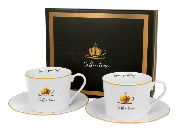 Filiżanki do kawy i herbaty porcelanowe ze spodkami DUO VARIOUS COFFEE TIME 230 ml 2 szt.