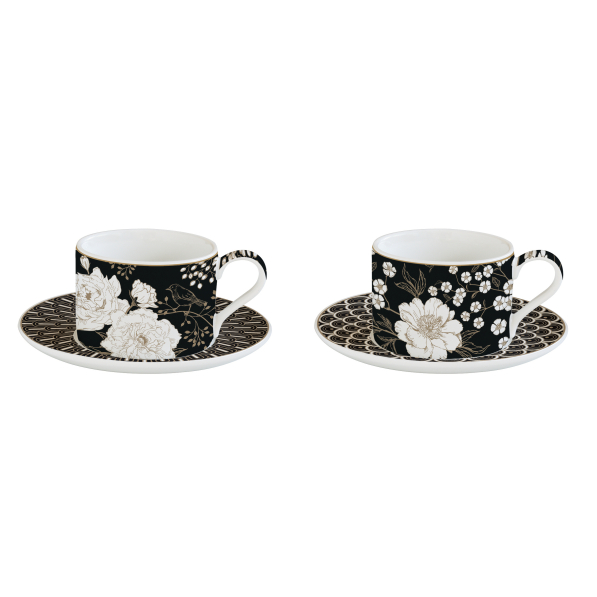 Filiżanki do kawy i herbaty porcelanowe ze spodkami EASY LIFE ART DECO AND FLOWERS 240 ml 2 szt.