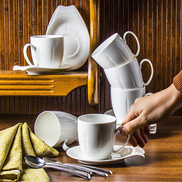 Filiżanki do kawy i herbaty porcelanowe ze spodkami FLORINA KAPPA BIAŁE 220 ml 6 szt.