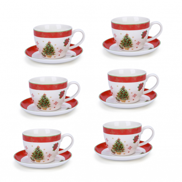 Filiżanki do kawy i herbaty porcelanowe ze spodkami JUMBO MERRY CHRISTMAS 400 ml 6 szt.