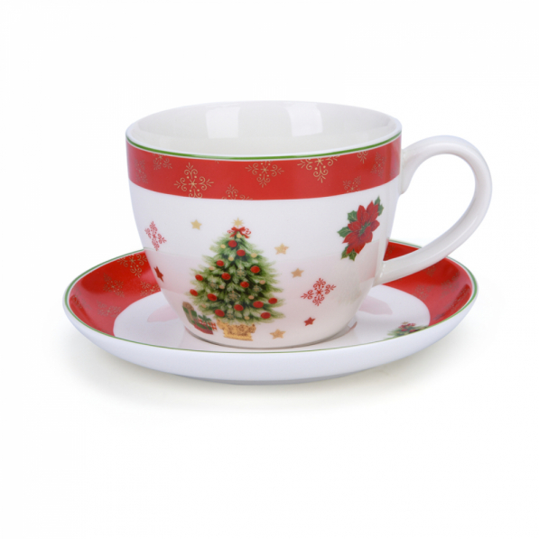 Filiżanki do kawy i herbaty porcelanowe ze spodkami JUMBO MERRY CHRISTMAS 400 ml 6 szt.