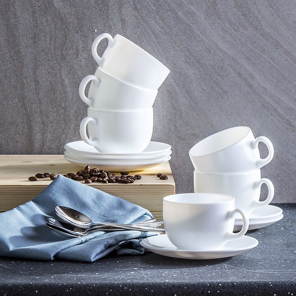 Filiżanki do kawy i herbaty porcelanowe ze spodkami LUMINARC FRANCE BIAŁE 200 ml 6 szt. 