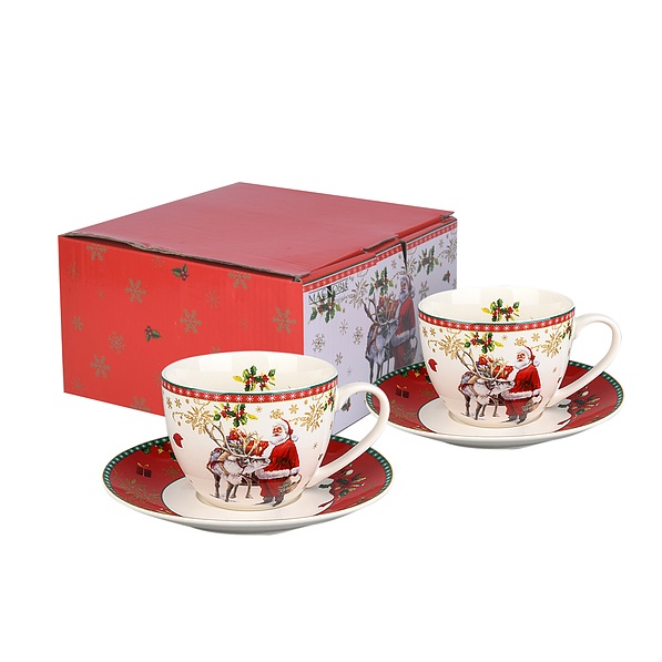 Filiżanki do kawy i herbaty porcelanowe ze spodkami MAGIC CHRISTMAS 220 ml 2 szt.