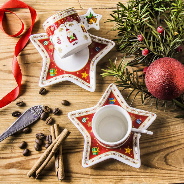 Filiżanki do espresso porcelanowe ze spodkami EASY LIFE CHRISTMAS ORNAMENTS 100 ml 2 szt.