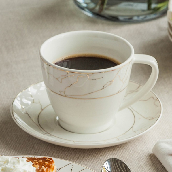 Filiżanki do kawy i herbaty porcelanowe ze spodkami MARIAPAULA NOVA MARBLE ECRU 250 ml 6 szt.