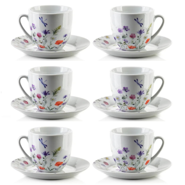 Filiżanki do kawy i herbaty porcelanowe ze spodkami MONDEX JOY 250 ml 6 szt.