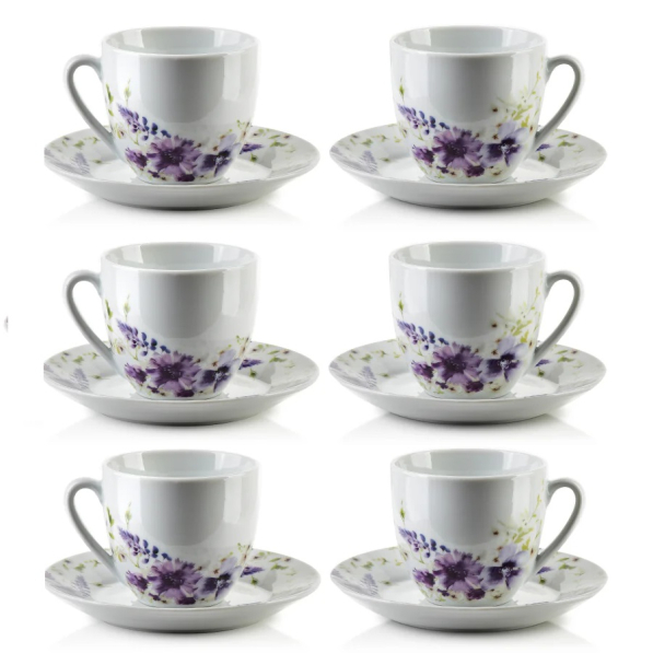 Filiżanki do kawy i herbaty porcelanowe ze spodkami MONDEX JOY 250 ml 6 szt.