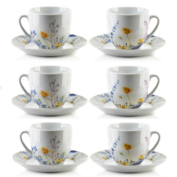 Filiżanki do kawy i herbaty porcelanowe ze spodkami MONDEX JOY 250 ml 6 szt.