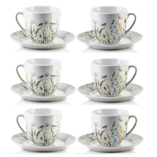 Filiżanki do kawy i herbaty porcelanowe ze spodkami MONDEX JOY 250 ml 6 szt.