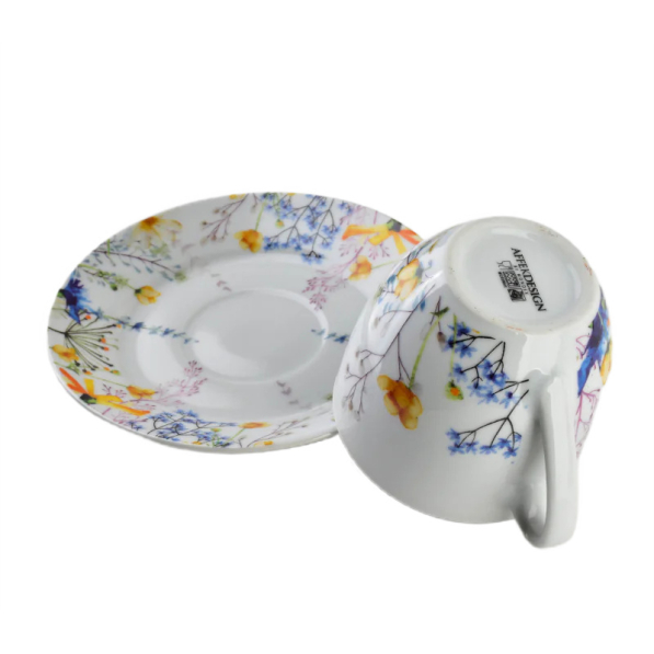 Filiżanki do kawy i herbaty porcelanowe ze spodkami MONDEX JOY 250 ml 6 szt.