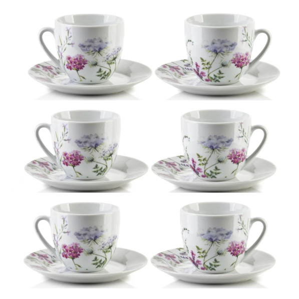 Filiżanki do kawy i herbaty porcelanowe ze spodkami MONDEX JOY 250 ml 6 szt.