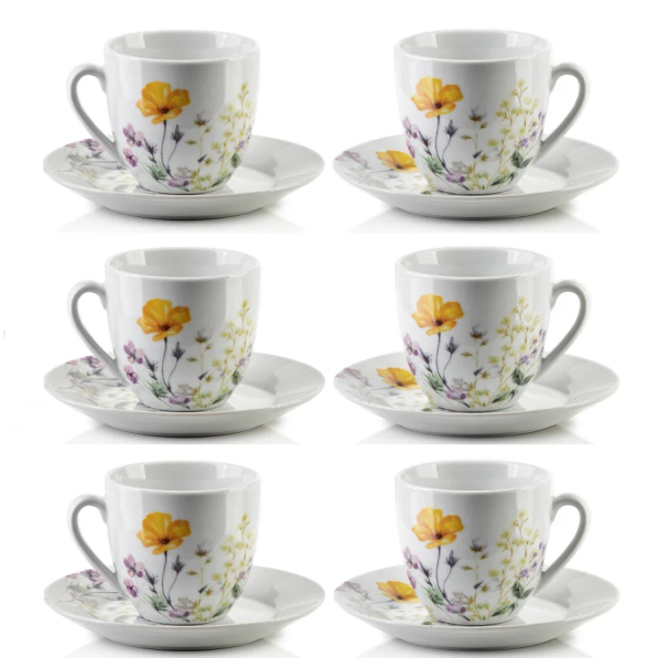 Filiżanki do kawy i herbaty porcelanowe ze spodkami MONDEX JOY 250 ml 6 szt.