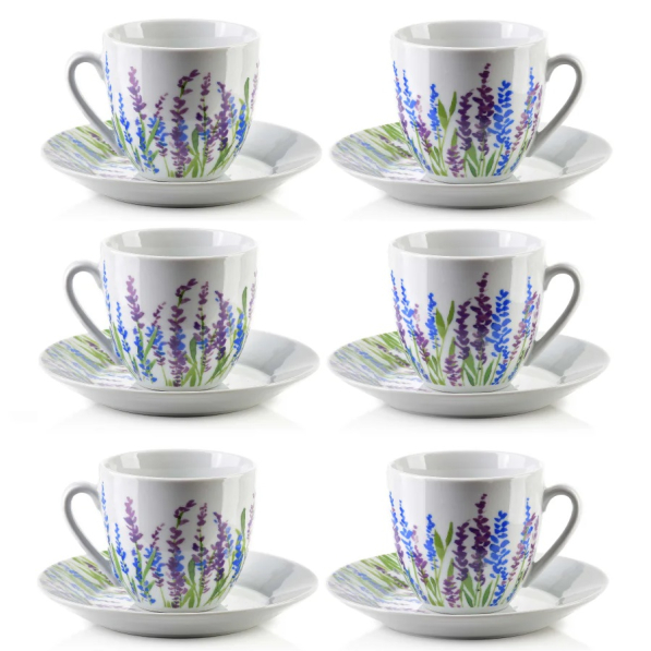 Filiżanki do kawy i herbaty porcelanowe ze spodkami MONDEX JOY 250 ml 6 szt.