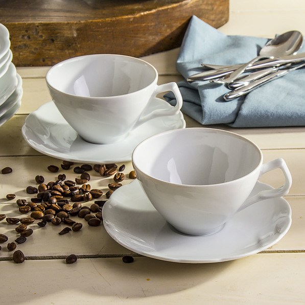 Filiżanki do kawy i herbaty porcelanowe ze spodkami PORCELANA KRZYSZTOF DAISY CUPS BIAŁE 220 ml 2 szt.