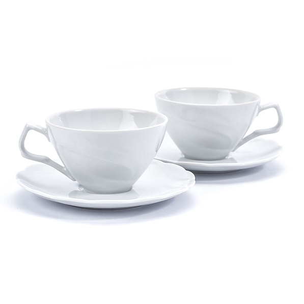 Filiżanki do kawy i herbaty porcelanowe ze spodkami PORCELANA KRZYSZTOF DAISY CUPS BIAŁE 220 ml 2 szt.