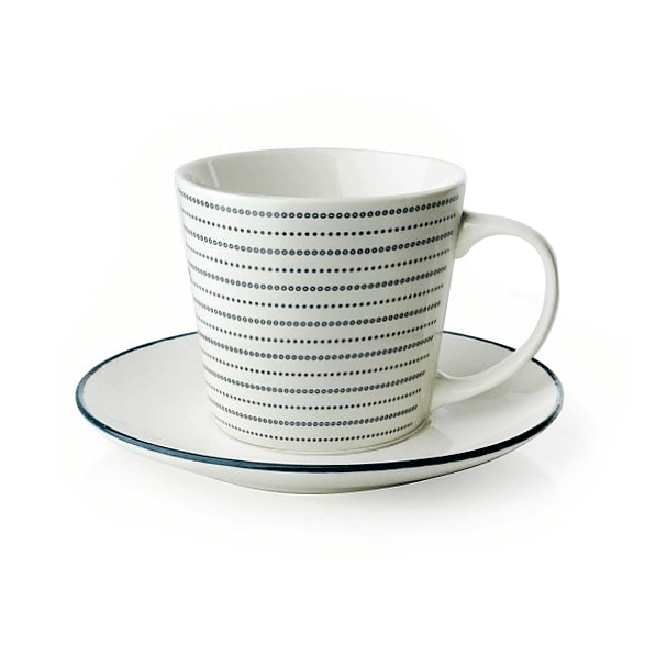 Filiżanki do kawy i herbaty porcelanowe ze spodkiem PASKI BIAŁE 180 ml 2 szt.