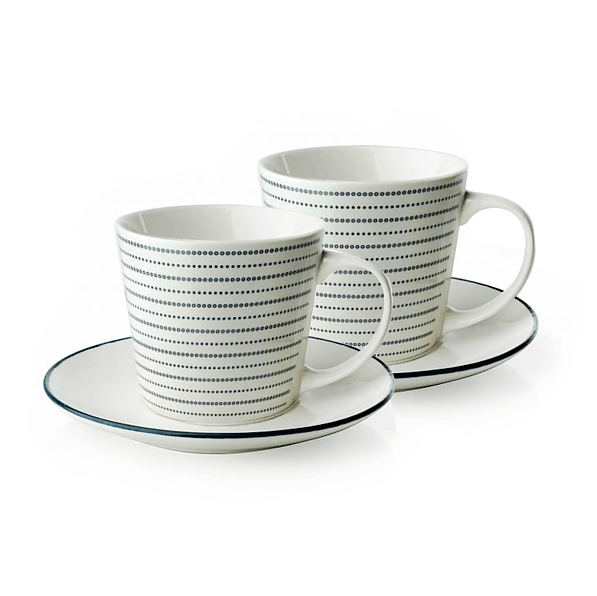 Filiżanki do kawy i herbaty porcelanowe ze spodkiem PASKI BIAŁE 180 ml 2 szt.