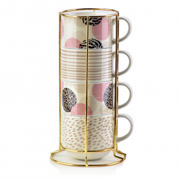 Filiżanki do kawy i herbaty porcelanowe ze stojakiem AFFEK DESIGN MILAN 250 ml 4 szt. 